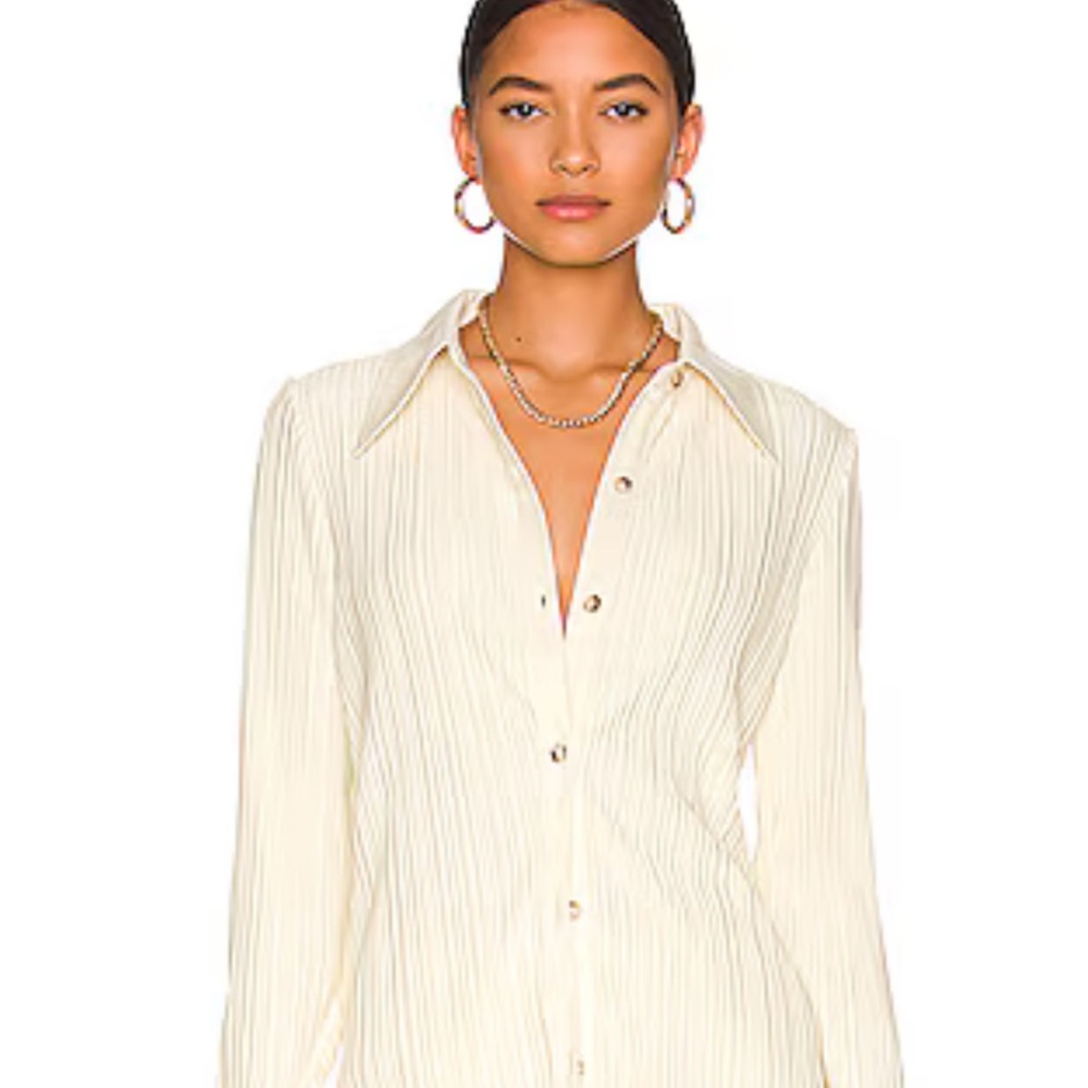 Anine Bing Cream Ribbed Buttoned Blouse